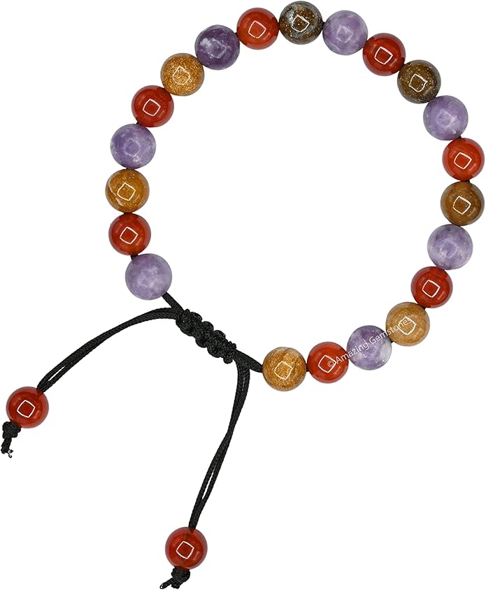 Natural Healing Crystal Bracelet for Women - Mens Bracelet Energy Balancing Gemstones Set - Adjustable Stone Bead Bracelet for Men and Women - Chakra Crystal Therapy Accessory, Meditation