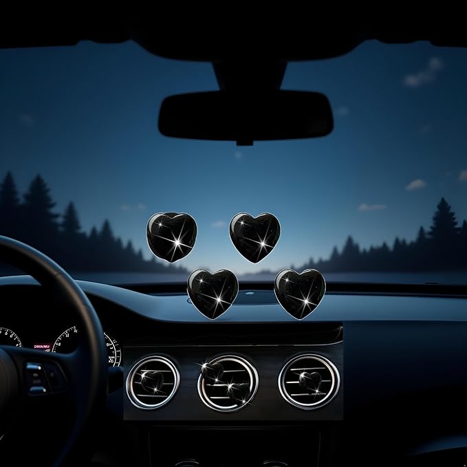4 Pcs Heart Air Vent Clips, Cute Heart Car Air Fresheners Vents Clips Funny Cars Diffuser Vent Clips Cars Interior Decor Charm Cute Car Accessories,Decoration for Women (Black)