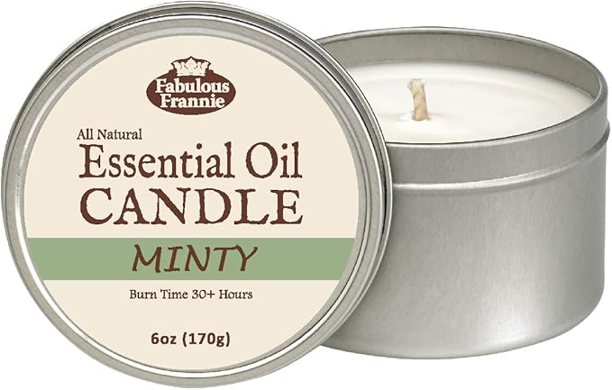 Fabulous Frannie Minty All-Natural Soy Candles Cotton Wick High Pure Essential Oil Scent 40 Hours Burn Time Gift for Women & Men 6 Ounce (Pack of 1)