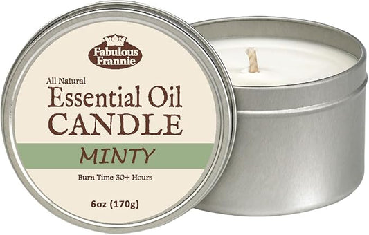 Fabulous Frannie Minty All-Natural Soy Candles Cotton Wick High Pure Essential Oil Scent 40 Hours Burn Time Gift for Women & Men 6 Ounce (Pack of 1)