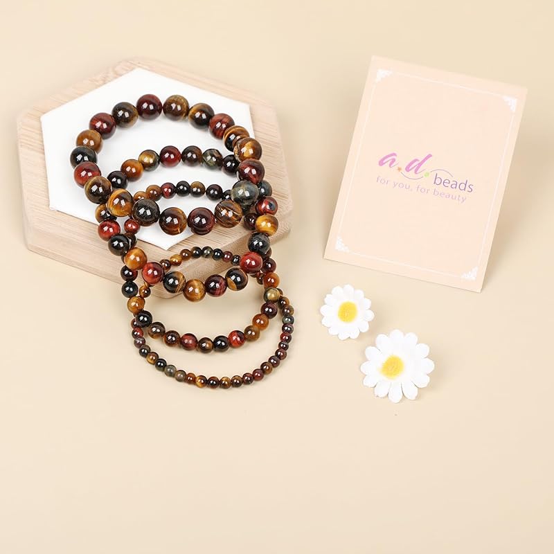 AD Beads Handmade Gemstone Stretch Elastic Bracelet Crystal Healing Reiki Nature's Beauty and Spiritual Essence Unisex (10mm, Multicolor Tiger's Eye (Ignite Creativity))