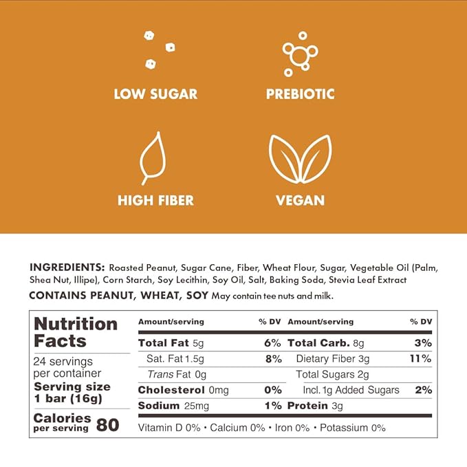 Crispy Dunes Peanut Butter Wafer Sticks – Low-Calorie Snack with Peanut Butter Cream Filling, 90 Calories, Non-GMO, Prebiotic Fiber - 12 Pack