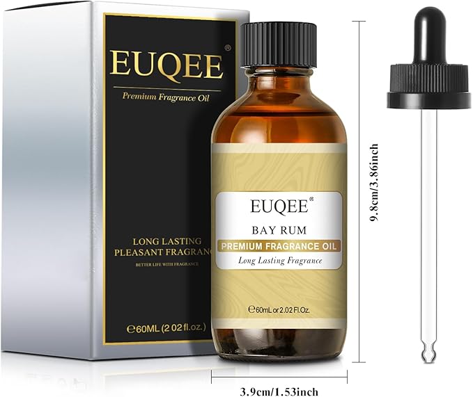 EUQEE Bay Rum Fragrance Oil with Glass Dropper, Essential Oils for Candle & Soap Making, Diffusers, DIY Bath Bombs (2.02 Fl oz/60 ml)
