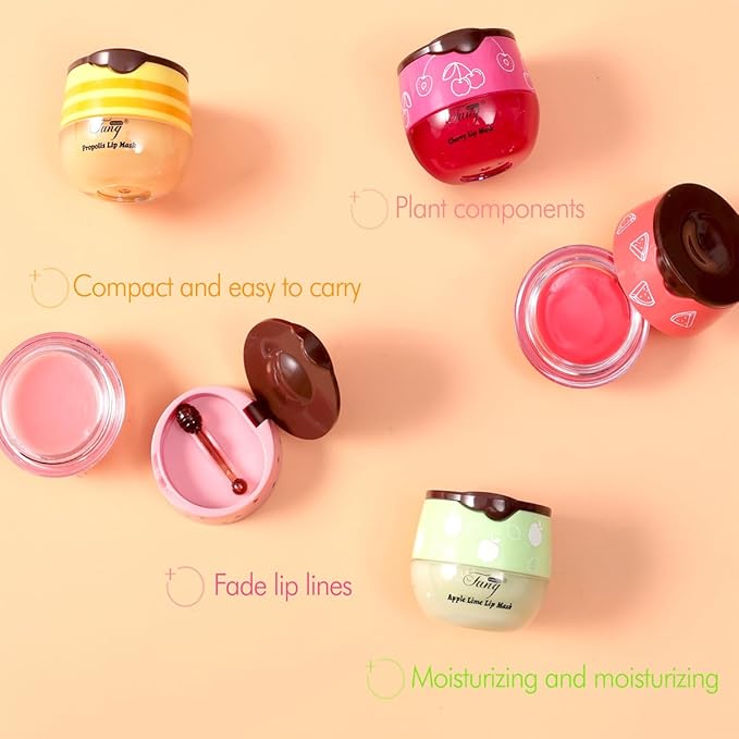 4 PCS Bee Lip Balm Honey Pot,Lip Mask Propolis Moisturizing,Prevention Dry and Cracked Lip Scrubs Exfoliator Lip Wrinkle Skin Care Products (Honey & Coconut & Mint & Cherry)
