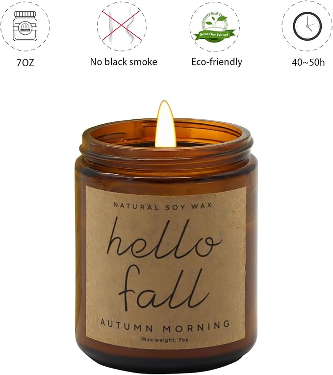 Fall Decorations for Home - Fall Candles, Gifts for Women, Natural Soy Wax Autumn Morning Scented Candles