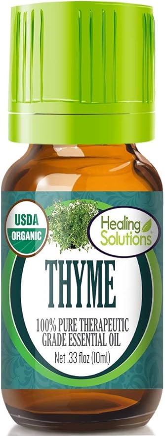 Healing Solutions Thyme Essential Oil 0.33 oz (10ml) – Organic, Pure & Undiluted, Therapeutic Grade Thyme Oil for Hair, Diffuser & More
