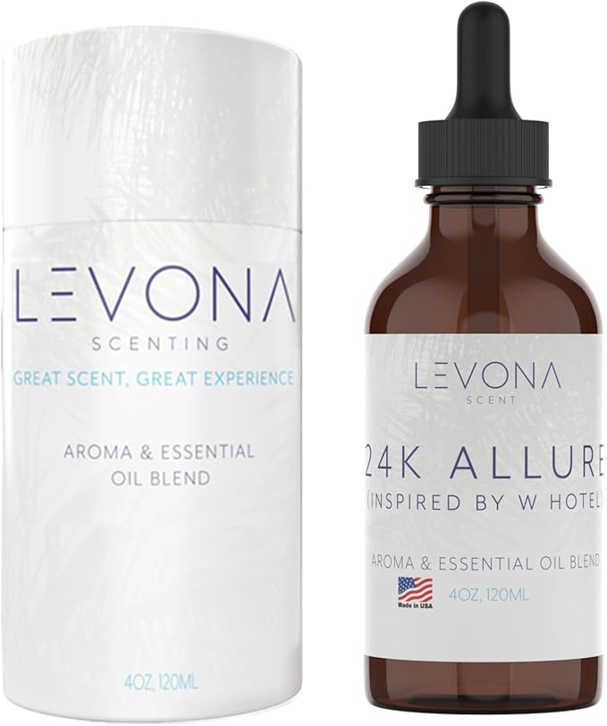 Levona Scent Essential Oil - Fresh Aroma for Home, Office, Hotel & Spa, Ideal for Humidifiers & Diffusers, Hotel Fragrance with Bergamot, Lemon & Lemongrass - 120ml / 4 fl oz, 24K Allure