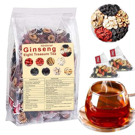 2025 New Ginseng Eight Treasure Herbal Tea,Red Date Wolfberry Mulberry Goji Health Tea Bags for Women & Men,30 Bags