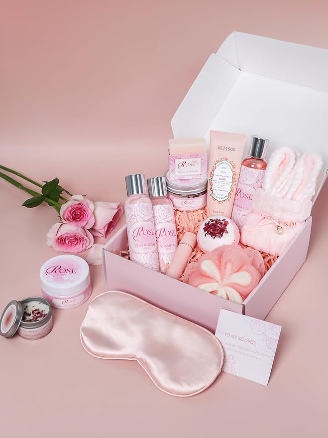Spa Gifts for Women -15Pcs Self Care Set with Rose Bath & Body Essentials, Mother's Day/Thoughtful Day/Get Well Gifts/Birthday/Christmas/Bridal Shower Gift for Mom, Sister, Wife, Relaxing Home Spa Set