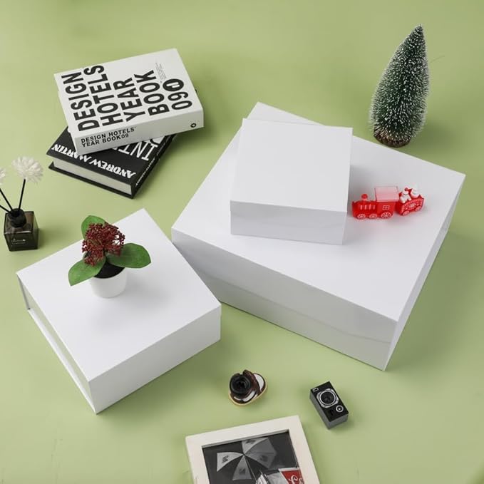 6 Pcs Small White Gift Box 8x8x4 Inch Magnetic Gift Box with Crinkle Paper Luxury Gift Boxes for Presents