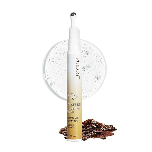 5% Caffeine Eye Serum for Dark Circles Wrinkles Puffy Bags & Fine Lines with Retinal Hyaluronic Acid Peptides, Instant Depuffing Eye Cream with 360° Roller Massage Ball, 0.51 fl oz
