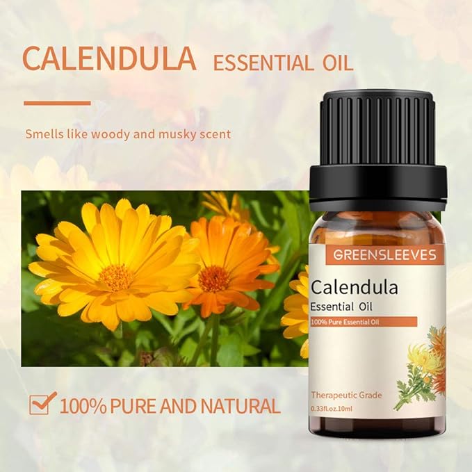 GREENSLEEVES Violet Calendula Essential Oil Set, 2 x 10ml Pure Plant-Based Fragrance Oil for Aromatherapy, Essential Oils for Diffuser, Massage, Bath Bomb, Scented Candle Soap Making