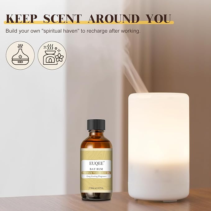 EUQEE Bay Rum Fragrance Oil with Glass Dropper, Essential Oils for Candle & Soap Making, Diffusers, DIY Bath Bombs (2.02 Fl oz/60 ml)