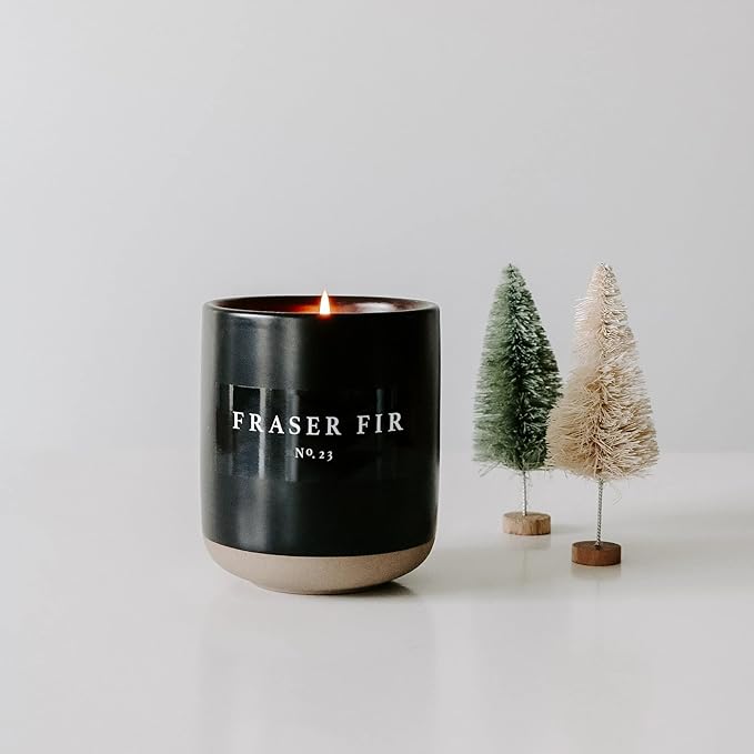 Sweet Water Decor Fraser Fir Soy Candle | Cypress, Evergreen, Cedar, and Fir Balsam Scented Candles for Home | 12oz Black Stoneware Jar, 60+ Hour Burn Time, Made in The USA