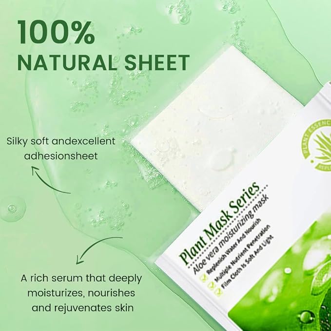 8 Pack Aloe Vera Face Sheet Mask Skincare,Hydrating Face Mask For Sensitive Skin,Moisturize,Soothing,Nourish for All Skin Types,Natural Spa Party Facial Mask Skincare Set for Women Men Girls