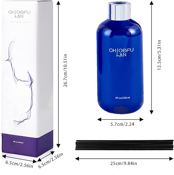 Chloefu Lan Balsam & Fir Reéd Diffuser, 8.1 oz Natural Essential Scented Oil with Diffuser Sticks,Air Fresheners for Home, Christmas Bathroom Decor