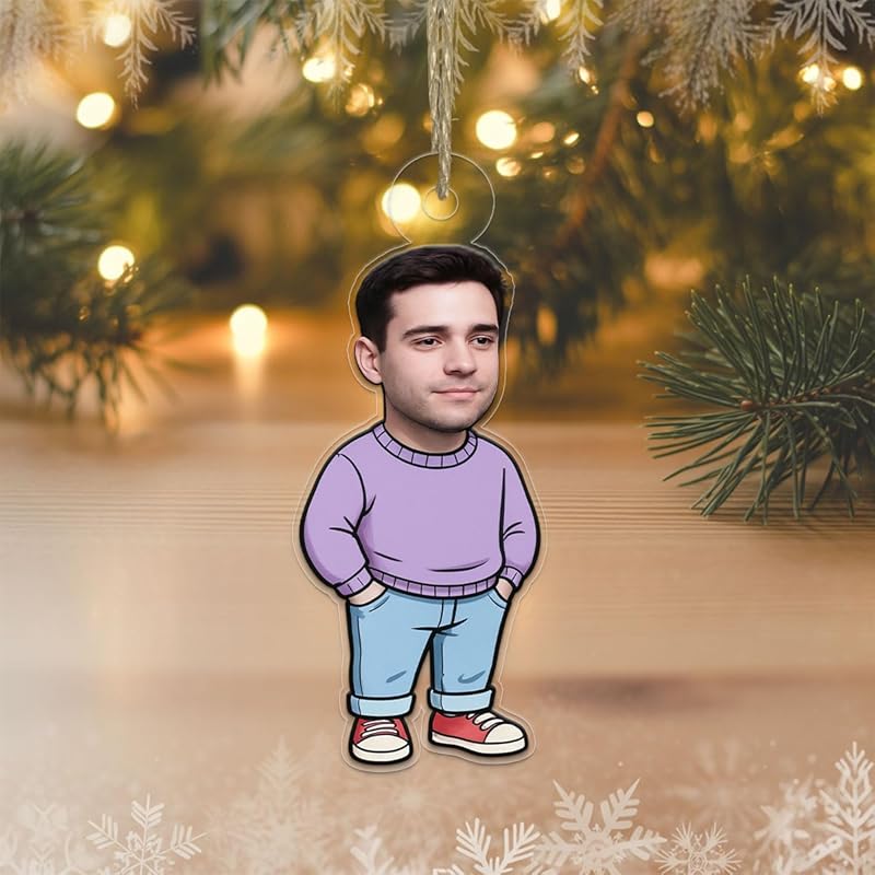 I'm Just A Chill Guy Ornament with Custom Photo, Funny Personalized Christmas Ornament, Holiday Humor Keepsake Acrylic Ornament – Personalized Christmas Tree Decoration, Custom