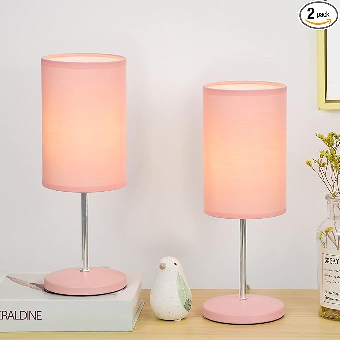 Lampwell Alee Small Modern Pink Table Lamp Set of 2, 4.33H12.21IN, Bedside & Living Room, Bulb Excluded