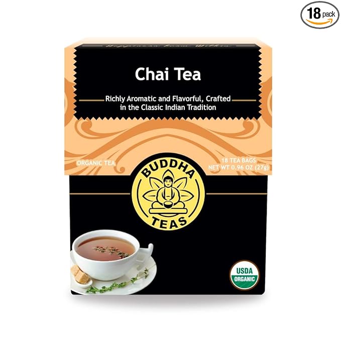 Buddha Teas - Organic Chai Tea - Delicately Spiced & Warming - For Health & Wellbeing - With Antioxidants & Minerals - Clean Ingredients - With Caffeine - OU Kosher & Non-GMO - 18 Tea Bags (Pack of 1)
