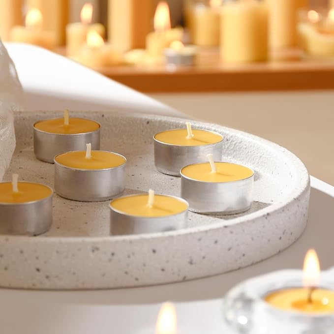 9-Pack Pure Beeswax Tealight Candles in Aluminum Cups - 4-5 Hour Burn Time, Lead-Free Cotton Wick, Natural Unscented Candles