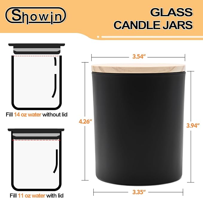 14 OZ Thick Candle Jars for Making Candles 12 Pcs, 3 Wick Empty Jars with Wood Lids for Candle Making, Sample Container,Matte Black