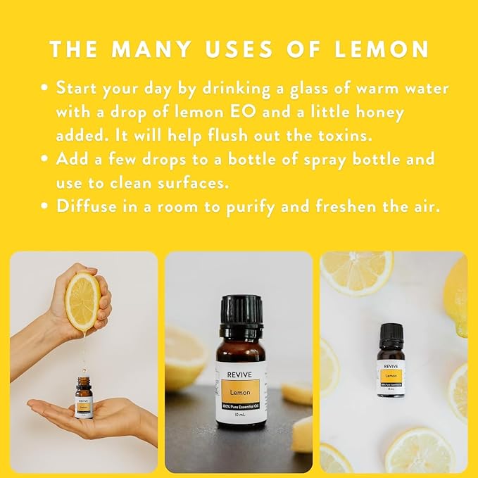 Lemon Essential Oil 30mL by Revive Essential Oils - 100% Pure Therapeutic Grade, for Diffuser, Humidifier, Massage, Aromatherapy, Skin & Hair Care