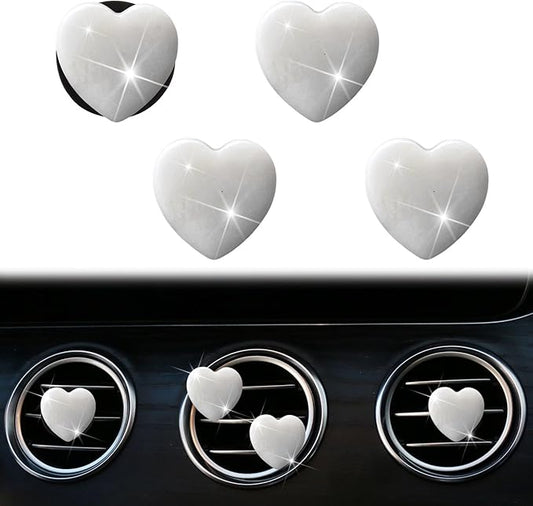 4 Pcs Heart Air Vent Clips, Cute Heart Car Air Fresheners Vents Clips Funny Car Diffuser Vent Clips Car Interior Decor Charm Cute Car Accessories Car Decoration for Women (White)
