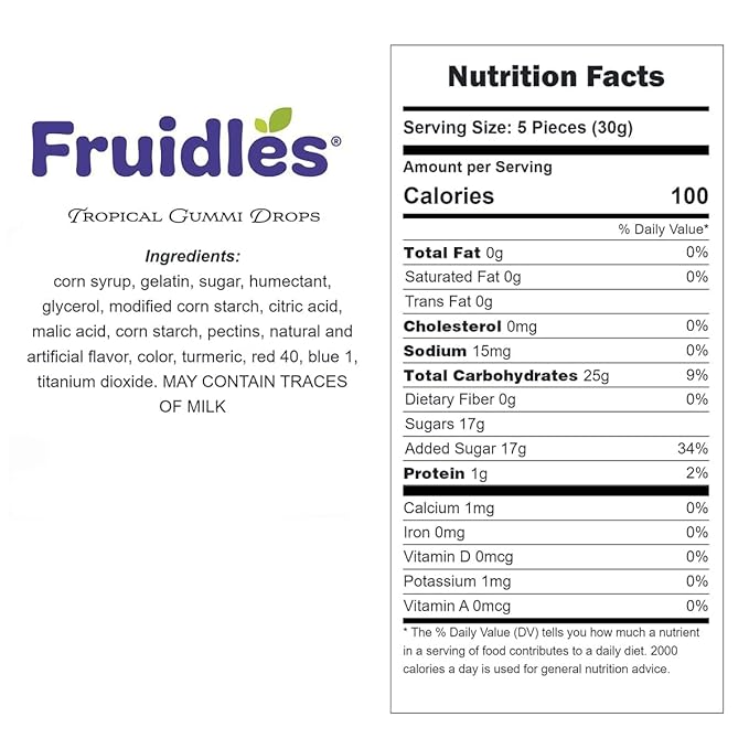 Fruidles Tropical Gummy Drops Candy, Delicious Sugar Coated Fruit Flavors Gummies (Half-Pound)