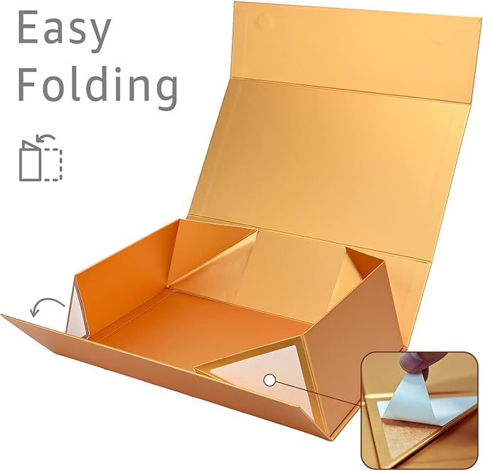 LIFELUM Gift Boxes with Lids for Presents 5 Pack 13.85 x 8.35 x 4.45 inch Gold Gift Boxes with Ribbon,Card,Shredded Paper Filler Gift Box for Valentine's day,Christmas