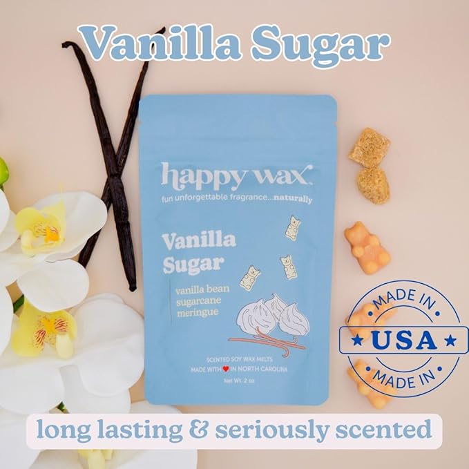 Happy Wax Vanilla Lovers Scented Natural Soy Wax Melts – 6 Oz Total - Includes: VanillaBeanLatte, VanillaSugar and VanillaSandalwood