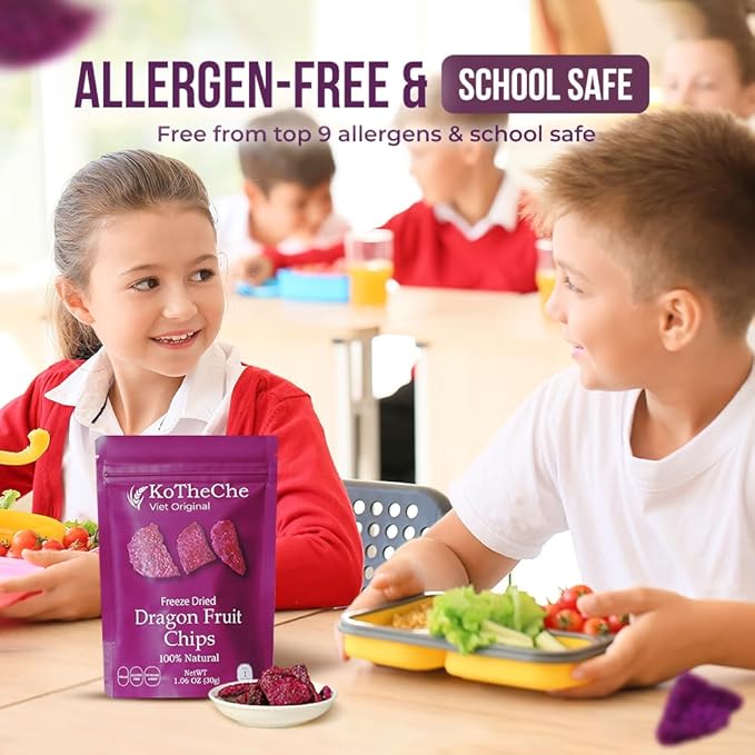 KOTHECHE Dragon Freeze Dried Fruit, 1.08 Oz (Pack of 4), Low Calorie Snacks, Gluten Free Snacks, Healthy Vegan Chips, No Sugar Added, Low Carb, Dehydrated Fruit, Resealable Bag for Kids and Adults