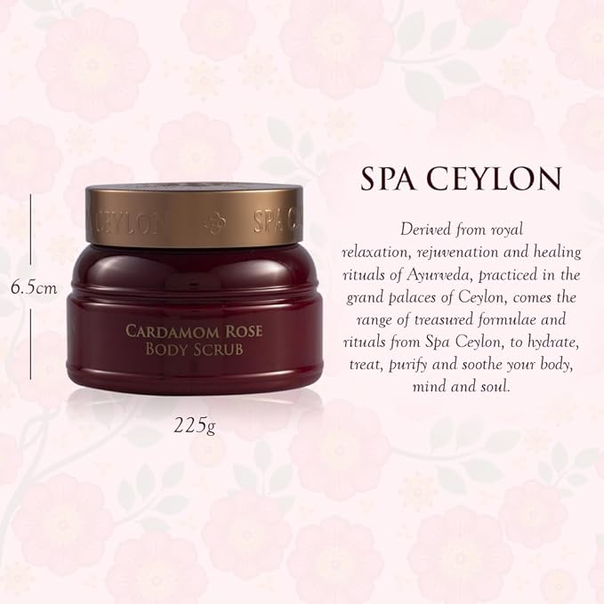Spa Ceylon Cardamom Rose Body Scrub | Exfoliating Body Scrub for Smooth Skin | Nourishing Floral Rose and Cardamom Scrub 225g