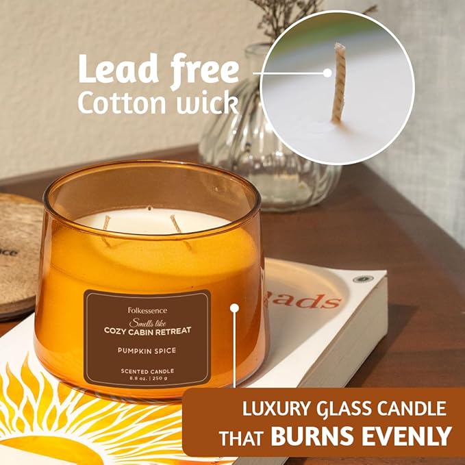 Folkulture Fall Scented Candle | Large 8.81 Oz - Pumpkin Spice| Two Wick Soy Candles | Autumn Non Toxic Candles for Relaxing | Long Lasting for Aromatherapy | Thanksgiving & Holiday Gifts for Women