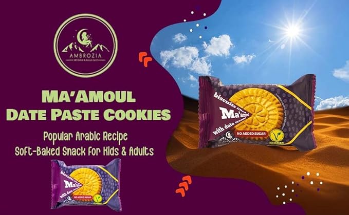 Ambrozia MaAmoul Date Vegan Cookies, No Sugar Added, 10-Pack (2.12 oz Each) – Soft-Baked Healthy Snack, Organic Snack for Kids & Adults, Natural Energy Treat, Made in EU