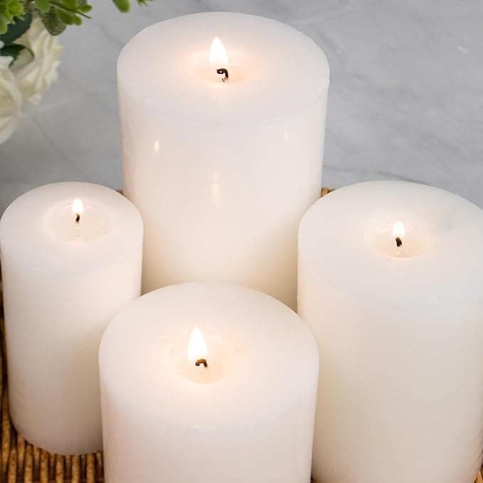 KONNI White Pillar Candles Set of 10, 2"x 4" Unscented Pillar Candles Bulk, 20 Hours Long Burning Candles, Smokeless&Dripless Large Round Candle for Wedding, Home Decoration, Parties, Spas, Dinner