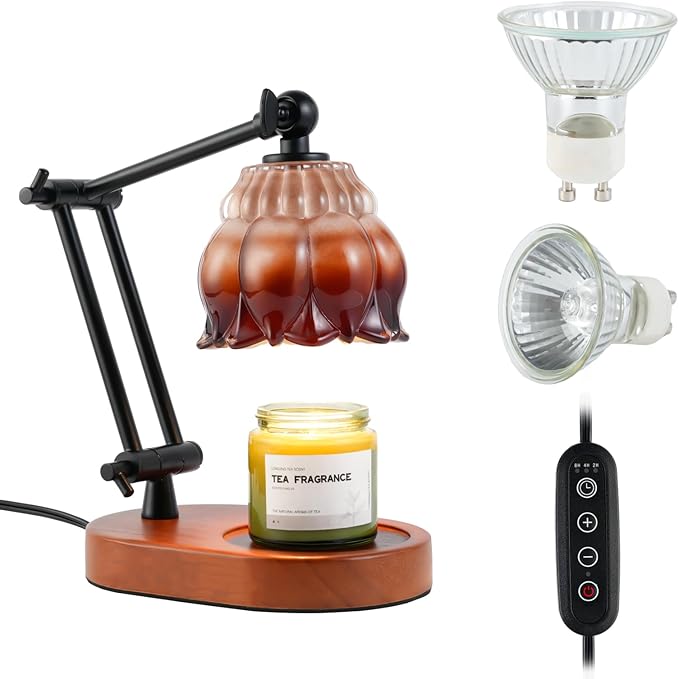 Candle Warmer Lamp With 2 Bulbs, Dimmable With Timer, 2H/4H/8H Timer, Adjustable Height & Heat, Electric Lamp Compatible With Large Jar Candle
