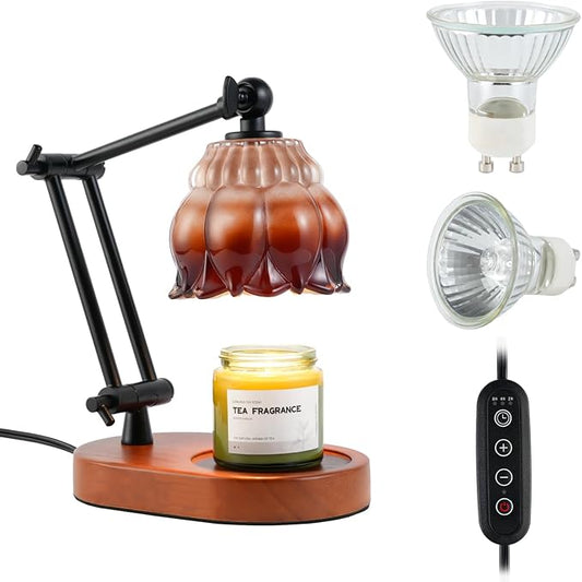 Candle Warmer Lamp With 2 Bulbs, Dimmable With Timer, 2H/4H/8H Timer, Adjustable Height & Heat, Electric Lamp Compatible With Large Jar Candle