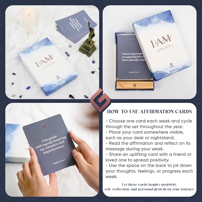 52 Positive Classic Affirmation Cards for Women with Display Stand - Mindful Affirmations to Build Success - Daily Growth Challenges & Inspiration - Mindfulness & Self Care Gift for Women, Men