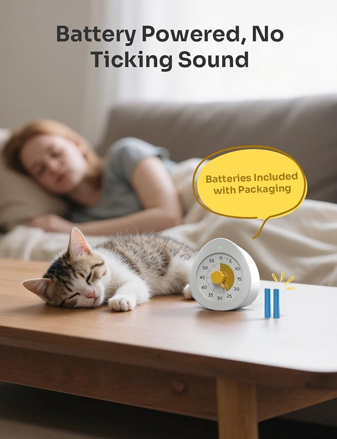 LIORQUE Visual Timer for Kids, 60-Minute Countdown Kitchen Timers for Cooking, Kids Timer with Silent Operation & Countdown Pause for Teaching Classroom Office