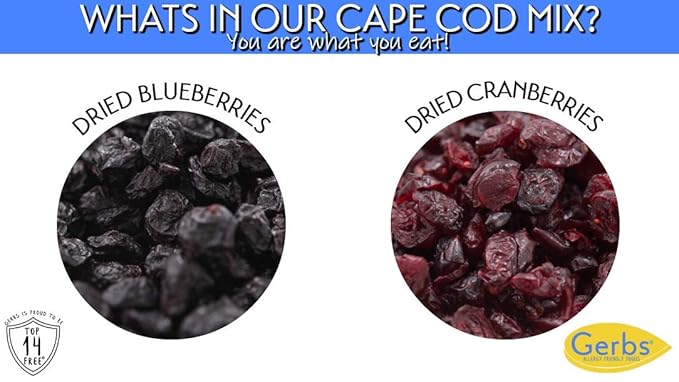 GERBS Blueberry & Cranberry Dried Fruit Snack Mix 2 LBS. Premium Grade | Top 14 Food Allergy Free | Resealable Bulk Bag | Made in USA | Packed with Antioxidants | Gluten Peanut Tree Nut Free