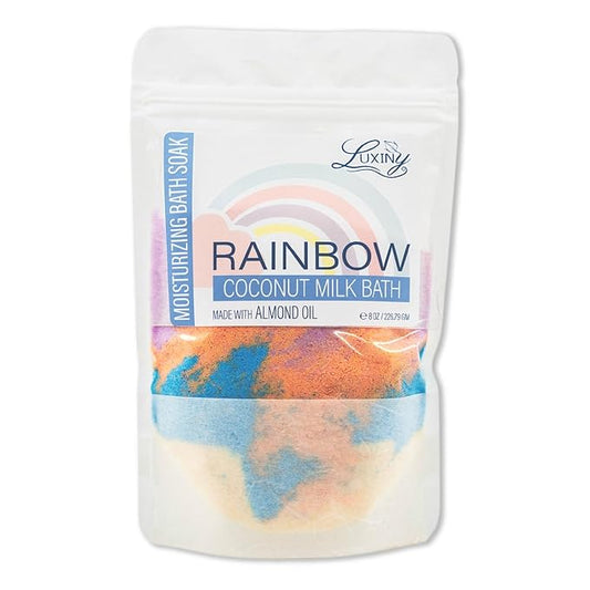 Luxiny Vegan Milk Bath Soak Made with Coconut Milk Powder & Sweet Almond Oil Which Creates A Bath Bomb Dust Soothing Fizz, 8oz (Rainbow)