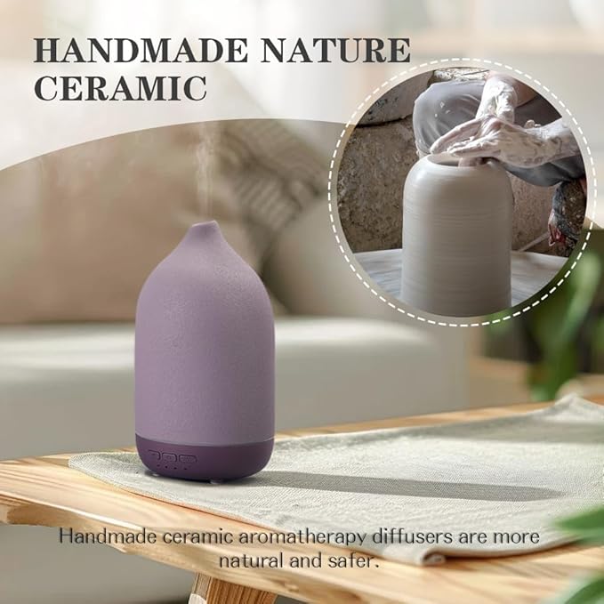 Essential Oil Diffusers, Aromatherapy Diffuser for Essential Oils, 100ml Ceramic Oil Diffusers for Large Room - 5 Timers, Warm Ambient Light, Auto-Off