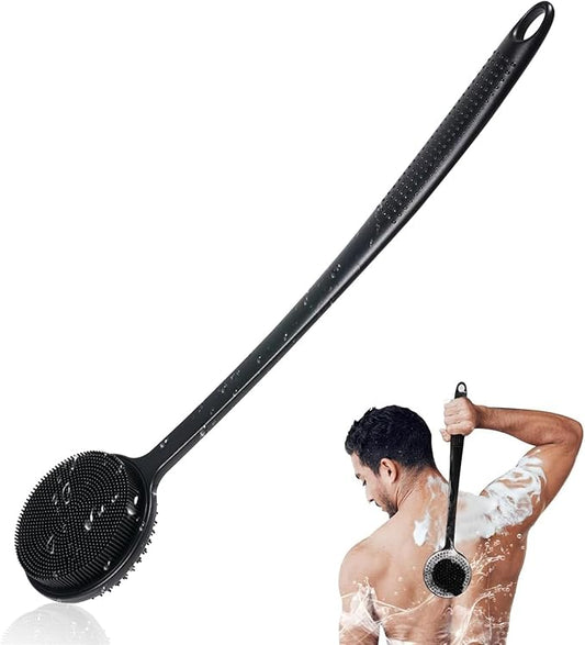 VWMYQ Silicone Back Scrubber for Shower, 17in Lengthen Long Handle Body Brush, Double Sided Shower Brush for Shower Exfoliating and Massage Can Produce Rich Foam, Long Handle Back Scrubber for Men.