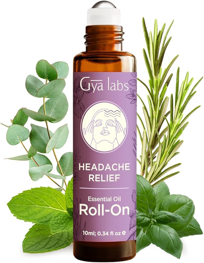 Gya Labs Headache Relief Essential Oil Roll On - 0.34 Fl Oz - Travel Size Roller for Camping, Skin, Aromatherapy Relief, Convenience