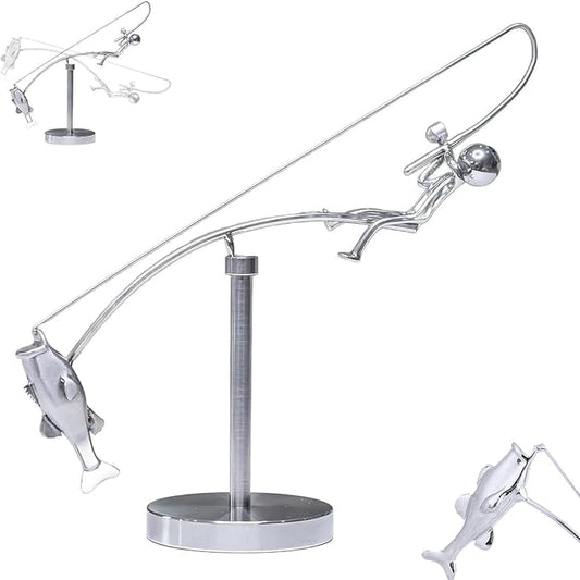 Fisherman Balancing Sculpture Balancing Fisherman Interactive Fishing Desk Ornament Unique Desk Kinetics Arts Sculptures