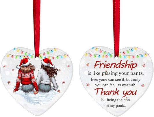 34HD Gifts for Christmas, Best Friends Christmas Ornament Heart-Shaped Ceramic 2-Side Printed, Gifts for Best Friends, Besties, Sisters, Christmas Decorations