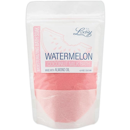 Luxiny Vegan Milk Bath Soak Made with Moisturizing Coconut Milk Powder & Sweet Almond Oil for a Bath Bomb Dust Soothing Fizz & Relaxing Soak, 8 oz. (Watermelon)