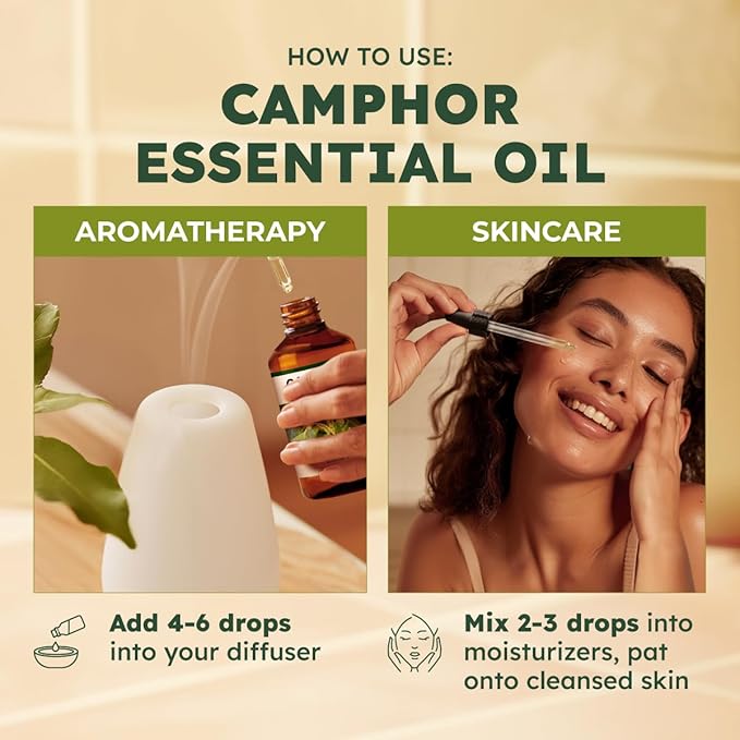 KUKKA Camphor Essential Oils - 4 Fl Oz - for Hair, Skin, Diffuser, Aromatherapy & DIY Soap Making Scent