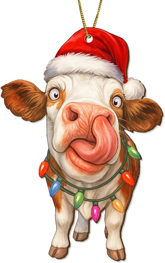 Farmhouse 2 Side Printed Wooden Ornament, Farm Animal Tree Decoration, Dairy Cow Ornament, Holiday Hanging Keepsake Gift for Christmas