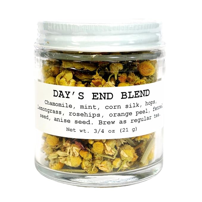 Day's End Blend, 3/4 oz (21 g) - Relaxing Herbal Beverage Tea in Glass Jar by Smoke Camp Crafts